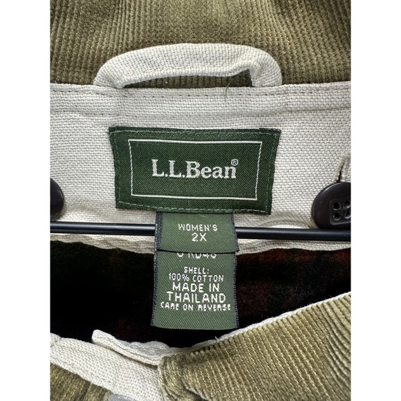 VTG Y2K LL Bean Womens Size 2X Field Coat Cream Wool Plaid Lined Corduroy Collar - Picture 4 of 5